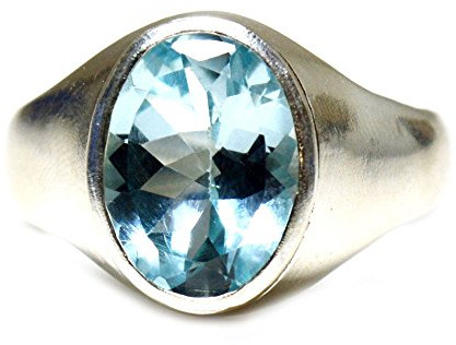 55Carat Ring für Herren, 4 Karat, natürlicher Edelstein, Blautopas, 92,5 Sterlingsilber, Edelstein, Blautopas