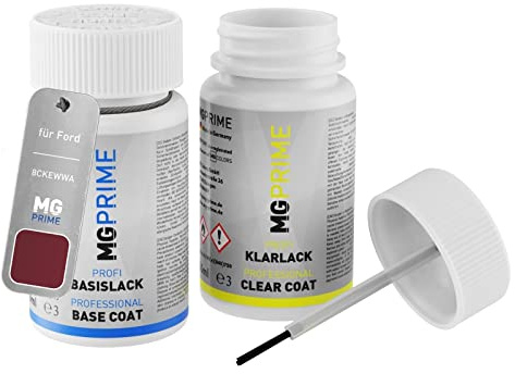 MG PRIME Autolack Lackstift für Ford 8CKEWWA / PN3JZ0 / 7 Gris Avalon. +1K | Avalon Grau Metallic / Gris Avalon Metallic, Set aus Basislack + Klarlack, Lackfläschchen mit Pinsel, je 50ml