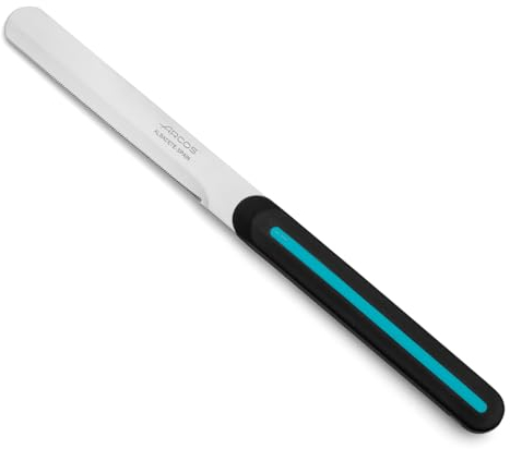 Arcos Serie Cuchillos de Mesa Caja 36 uds Cuchillo Mesa, Hoja Serrada de Acero Inoxidable NITRUM de 100 mm, Mango Polipropileno Color negro y azul (36 UDS)