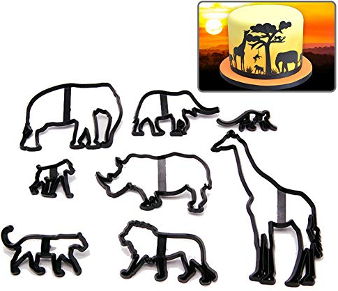Juego de 8 moldes para galletas y galletas con forma de animales para fondant, decoración de tartas, modelado de galletas, diseño de leopardo, elefante, jirafa, león, plástico, 8 unidades