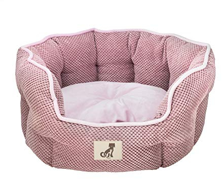 allpetsolutions Alfie Range Dog Bed - Warm, Fleece-Lined Machine Washable Dog Bed with Raised Rim - Calming Pet Sofa & Home Lounger with Extra Soft Reversible, Removable Pillow Cushion - Small, Pink
