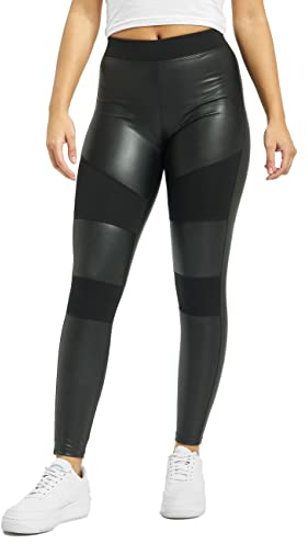 Urban Classics Damen Ladies Fake Leather Tech Yoga-Hose Leggings, Schwarz (Black 00007), W(Herstellergröße: S)