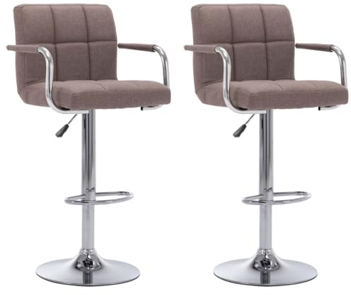 vidaXL 2X Barstuhl Höhenverstellbar Barhocker Tresenhocker Tresenstuhl Küchenhocker Drehhocker Loungesessel Thekenhocker Taupe Stoff
