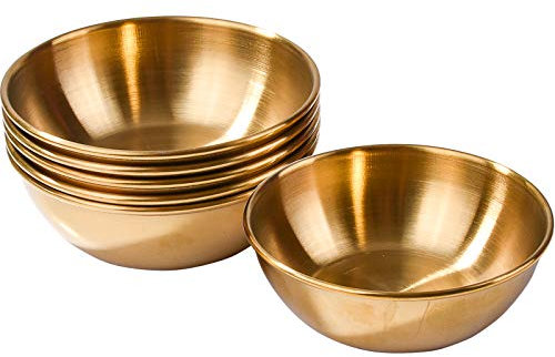 Lot de 6 Coupelles Plats Ronds en Acier Inoxydable pour Sauce Soja, Assaisonnement, Sushis (Doré)
