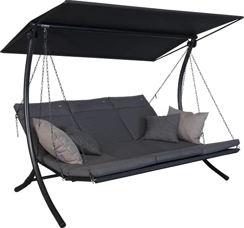 ANGERER Hollywoodschaukel Swing Smart grau | Gartenschaukel Made in Germany, Schaukel zum Sitzen, Liegen und Entspannen, inklusive Bett-Funktion, einfache Montage