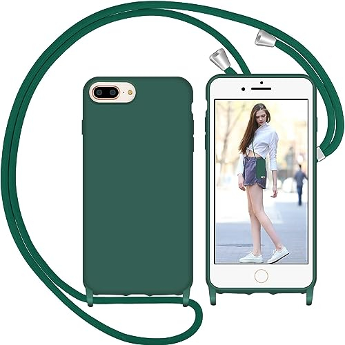 Nupcknn Liquid Silikon Handykette Hülle für iPhone 7 Plus/iPhone 8 Plus/iPhone 6s Plus Hülle Necklace(abnehmbar) Hülle mit Kordel zum Umhängen Handy Schutzhülle mit Band (Kiefernnadel Grün, 5.5)