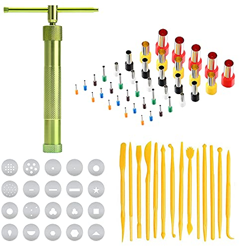 Allazone 56 PCS Polymer Clay Extruder kit, Rotary Clay Extruder with 20 Tips Sugar Extruder Disks, Polymer Clay Cutters, Clay DIY Tool for Clay Modeling Tool