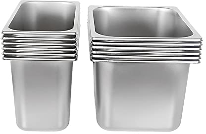 LIGOU 6 Pack 1/6 Gastronorm Pan Stainless Steel | Commercial-Grade Baking Sheets, Oven & Dishwasher Safe Multi-Use Food Containers for BBQ, Catering, Baking (Mirror Finish, GN Standard)(2.56 Depth)