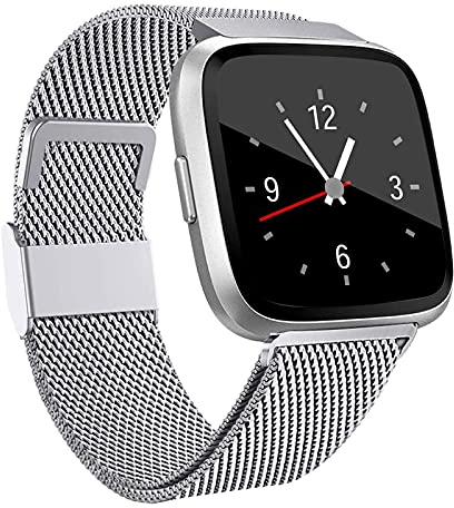 Coholl Ersatzarmband Kompatibel mit Fitbit Versa Armband/Fitbit Versa 2 Armband,Edelstahl Handgelenk Metall Ersatz Ersatzband Armbänder,Damen Herren Groß Silber