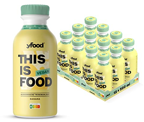 yfood Trinkmahlzeit Vegan Banana - 12 x 500 ml für unterwegs & stressige Tage - vollwertig & ready-to-drink mit 26g Protein, 26 Vitaminen und Mineralstoffen - inkl. 3,00€ Pfand