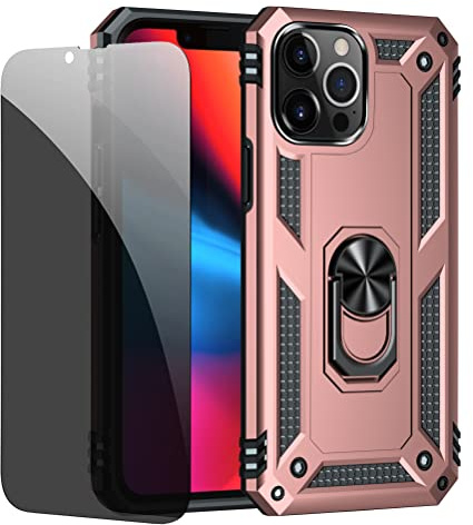 Joytag - Carcasa Protectora para iPhone 13 Pro MAX Oro Rosa con Protector de Pantalla de Cristal de privacidad antiespía