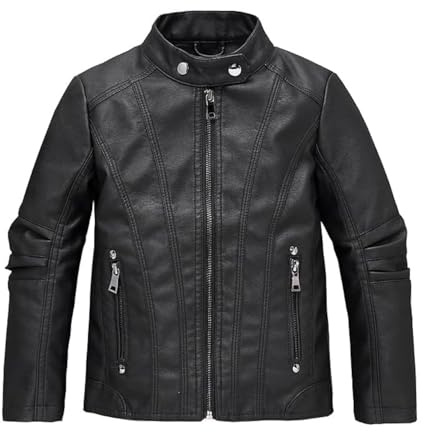 Lengender Giacca da moto in ecopelle per bambini - Maniche lunghe - Cappotto di pelle sintetica primavera autunno