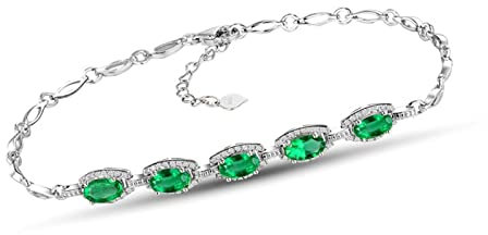 Beydodo Bettelarmband Weißgold 750, Tennisarmband mit 2.18ct Oval Smaragd Weißgold Armband Damen Diamant Bettelarmband 16CM