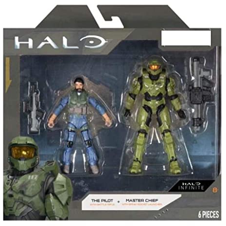 Jazwares World of Halo 20th Anniversary Collection Actionfiguren & Fahrzeug-Sets (Master Chief + Pilot (10,2 cm))