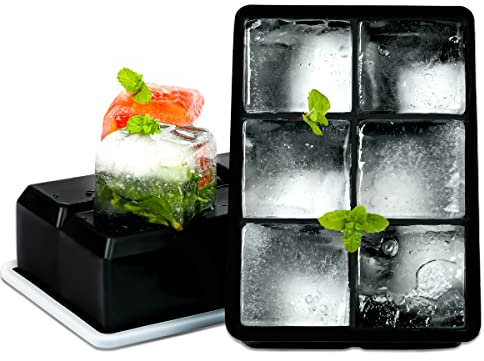 Large Ice Cube Tray 2 Pack Silicone Ice Cube Trays with Lid for Freezer Stackable Ice Cube Mold for Making Large Square Ice Cubes for Whiskey Cocktails & Bourbon- Black