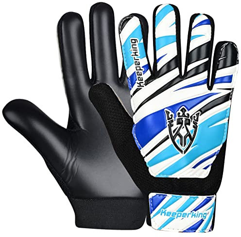 Keeperking Torwarthandschuhe Kinder, Jungen und Mädchen, Junior Fußballhandschuhe Fußball Spielerhandschuhe für Jungen tormannhandschuhe (4,Blau-Schwarz-Schwarz)