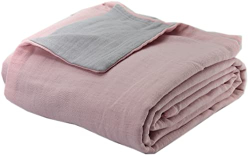FENSILO Musselin Babydecke Baumwolle – zweilagige Swaddle 100x 145 cm, Baby Kuscheldecke oder Kinderwagendecke aus 100% Baumwollmusselin, weich und atmungsaktiv, Grau Rosa Decke