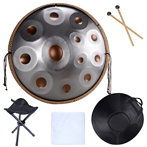 Handpan Drum Instrument, Trommeln in D Moll 22 Zoll D3 A Bb C D E F G A Stahl Hand Pan Drums With Handpan Bag Drum Tripod For Professional Audio Production (Größe: 12 Notes)