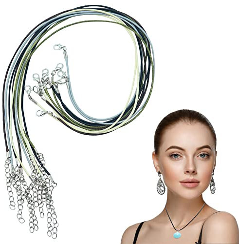 10pcs Waxed Necklace Cord with Lobster Clasp,5 Color Waxed Necklace Cord,Adjustable Braided Necklace Rope,Leather Braided String Cord for DIY Necklace Bracelet Jewelry(1.5mm)