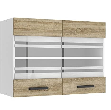 Belini Hängeschrank Küche, Küchenschränke SGW. Breite 80 cm. Oberschrank mit 2 Türen, Küchenhängeschränke, Wandschrank Hängend, Sonoma-Eiche