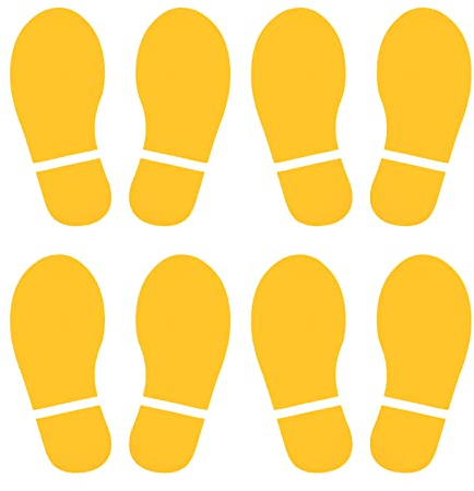 PATIKIL 150x63mm Fußabdruck Aufkleber Gelb, 4 Paare PVC Bodenmarkierung Fußabdrücke Aufkleber Böden Wand Decke Treppen Klassenzimmer Stadion Einkaufszentrum U-Bahnen Bushaltestelle