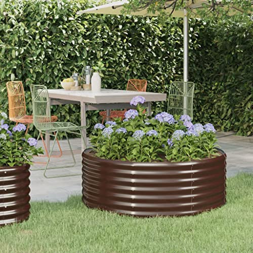 WIFESE JardinièRe De Jardin Acier Enduit De Poudre 100x100x36cm Marron Jardinieres Exterieur Jardiniere Bois Jardiniere Balcon Carré Potager Bacs ã Fleurs