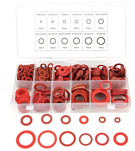 Artillery 600 Pcs Fibre Washer Assorted Kit, Steel Paper Insulation Washers Kit with Storage Box for Industry and Plumbing(12 Size Red) | Steel Paper Insulation Washers Kit with Storage Box for Industry and Plumbing Plumber