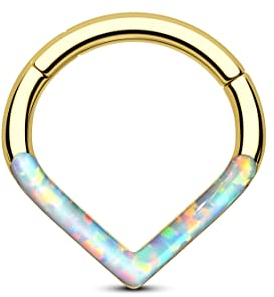 CM Crareesi Mania V-Form Septum Piercing Ring Gold 16G Opal Daith Piercing Schmuck 316L Chirurgenstahl Hoop Ohrringe Nasenringe Septum Creolen Daith Helix Conch Piercing Schmuck (Gold-8mm)
