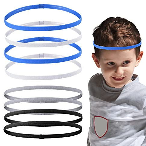 Boys Headband For Kids With Non-Slip Inner Silicone Ring, 8 PCS Nylon & Silicone Circumference 7.87 Sports Headband With Nylon Sweat Resistance Suitable For All Recreational Sports