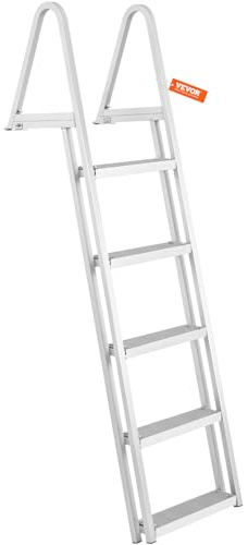VEVOR Removable Dock Ladder 5 Steps, 350 lbs Load Capacity, Pontoon Boat Ladder with 4'' Wide Step & Nonslip Mat for Ship/Lake/Pool/Marine Boarding