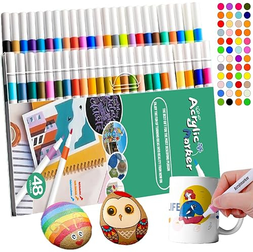 HOMALIFE 48 Farben Acrylstift Set, Permanent Acrylstifte für Steine Wasserfest, Geschenk für Erwachsene und Kinder, für Stein/DIY/Stoff/Holz/Glas/Keramik/Comic/Ostereier (0.7 mm)