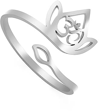 VASSAGO Verstellbare Lotusblumen-Ringe für Frauen, Om, Yoga, Blume, Versprechen, Ringe, Ausschnitt, einfarbig, Lotusblume, Ring, verstellbarer Lotusring