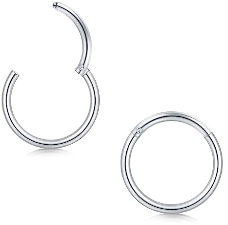Longita 2 Stück Nasenpiercing Ring, 316L Chirurgenstahl Nasenring, 16G Septum Clicker Ring, Helix Conch Knorpel Tragus Piercing Ohr Innendurchmesser 10MM Silber