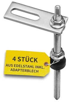 Avoltik Stockschrauben Edelstahl M10 x 200 mm mit Adapterblech I 4 Stück I wetterfeste M10 Stockschrauben mit Dichtung & Sperrzahnmutter