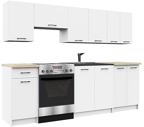 AKORD | Muebles de Cocina OLIWIA de 2.4m, modulares de 240 cm, con 11 Puertas y 1 cajón 240cm x 203cm x 46cm | Blanco