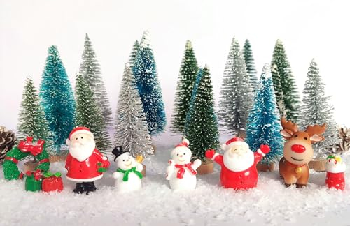 MUUWUU 26 Stück Miniatur Weihnachten Ornamente Mini Statuetten Weihnachts Stil Weihnachten Baum Santa Claus Nette Cartoon Weihnachten Dekorationen für Haus Garten Dekorationen