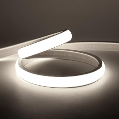 HEGEHE Dimmable COB Neon Strip with Dimmer Switch, IP65 Waterproof Silica Gel LED Rope Light Flexible for Home Kitchen Outdoor Decor(2m, Cold White)