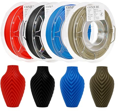 Chitu Systems Conjure Matte PLA 3D Drucker Filament, 1.75±0.02mm 3D Druck Filament Armeegrün + Blau + Rot + Schwarz 4x200g
