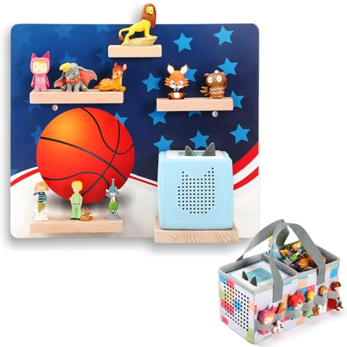 OUKNAK Magnetisches Toniebox Regal, Schwimmendes Regal für Toniebox, Wandhalterung Holzregal mit Tragetasche Kompatibel mit Tonie Audio Player Figuren Charakter für Kinderbabyzimmer (Basketball)