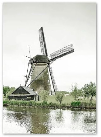 ABCWARRT Nordische grüne Landschaft Poster Orchidee Kiefer Baum Windmühle Bild Wohnzimmer Schlafzimmer Dekoration Kunst Leinwand Malerei (20 * 30cm Kein Rahmen,1)