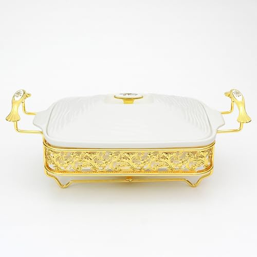 Set Da Buffet Per Scaldavivande In Ceramica, Pentola Rettangolare Con Finitura Ad Acqua, Scaldavivande Rettangolare Adatto Per Buffet/Matrimoni/Feste/Banchetti/Eventi Di Catering (A 1,5 L)