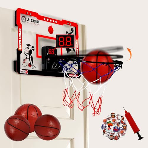 Basketball Hoop Indoor for Kids Mini Basketball Hoop with Large Frame 4 Balls Electronic Scoreboard Gifts for 3-12 Year Old Boys Girls Foldable Toys for Home Bedroom