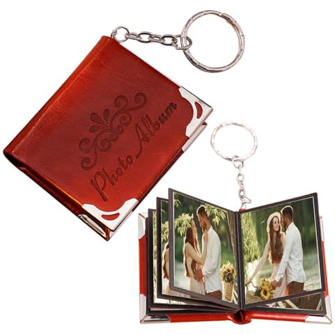 Porte Clef Photo Sonwaha Porte Clé Photo Personnalisé,Porte-clés en Cuir Personnalisé Mini Porte Clef Personnalisable Mini Album Photo Porte Clé Pour La Famille,Les Amis (Rouge)