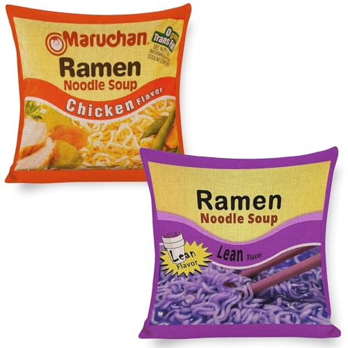 MKONY Ramen Instant Noodle Soup Throw Pillow Covers Food Throw Pillow Case Novelty Home Decor for Bedroom Couch Sofa 18 X 18 Inches 2 Pack