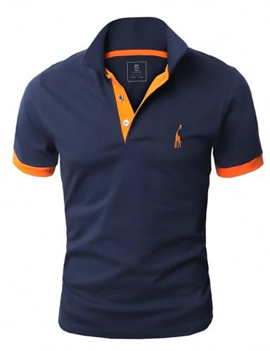 GLESTORE Poloshirt Herren Männer Hemd Herren Kurzarm Giraffe Stickerei T-Shirt Sommer Golf Marine 5XL