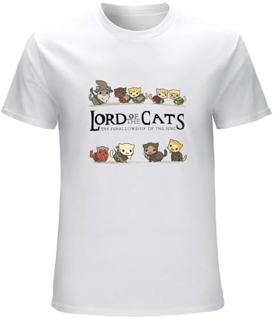Lord of The Cats The Furlowship of The Ring T-Shirt Funny Nerd Tee Present Gift White XL