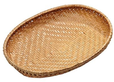 Hotfiary Panier en Bambou Tressé 1/3/5 Pièces, Panier à Pain Ovale Fait Main, Panier à Fruits en Osier Plat, Panier à Légumes Empilable, Plateau de Service Rustique Décoratif pour la Cuisine