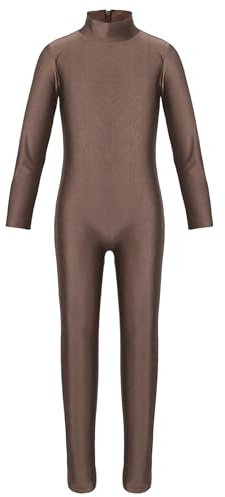 Miaeowve Kinder Mädchen Turnanzug Ganzkörper Langarm Ballettanzug Rollkragen Ballett Body Trikot Tanz Leotard Mit Reißverschluss Tanzkleidung Braun 98-104