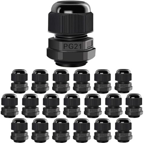 LeMotech 20 Pack PG21 Cable Glands Waterproof Adjustable Cable Range 12.5-18mm Cord Connectors Nylon Joints with Gaskets, Black