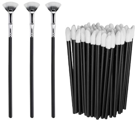 3 Pcs Angled Mascara Brushes, 50 Pcs Sponge Makeup Brushes, Fan Brush Cosmetics, Mascara Fan Brush, Coloring Brush, Small Brush, Angled Fan Mascara Brush